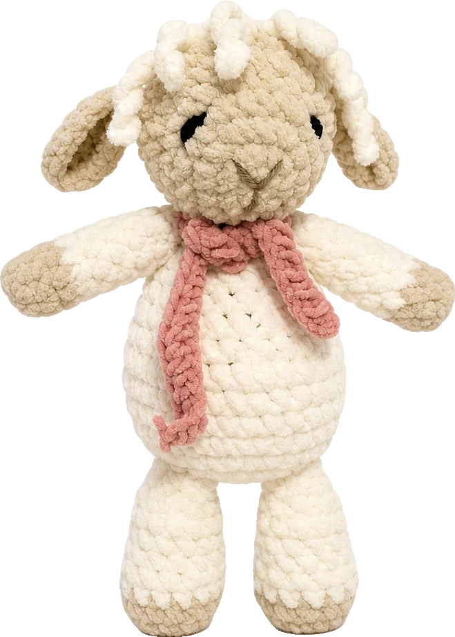 Handmade crochet lamb finger puppet in cream and tan yarn